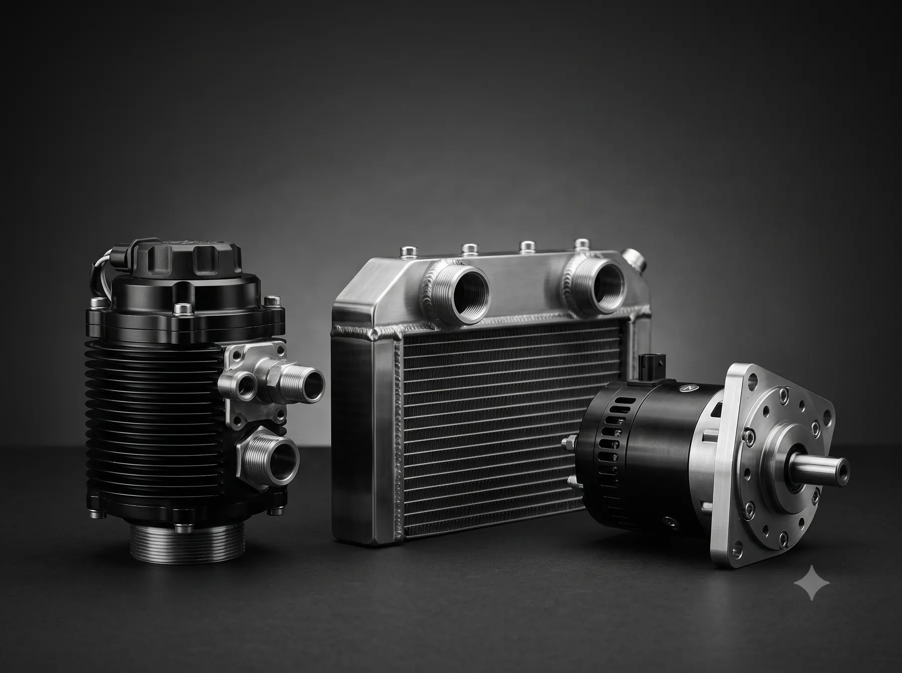 A finned preheater unit, a radiator core and a starter generator