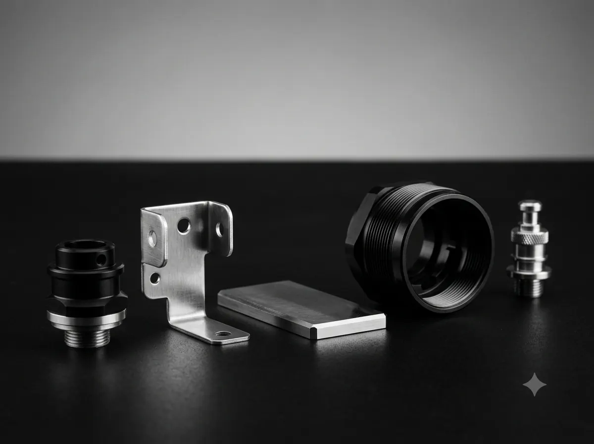 Machined fittings, a formed sheet-metal bracket, a ground plate and a threaded housing ring